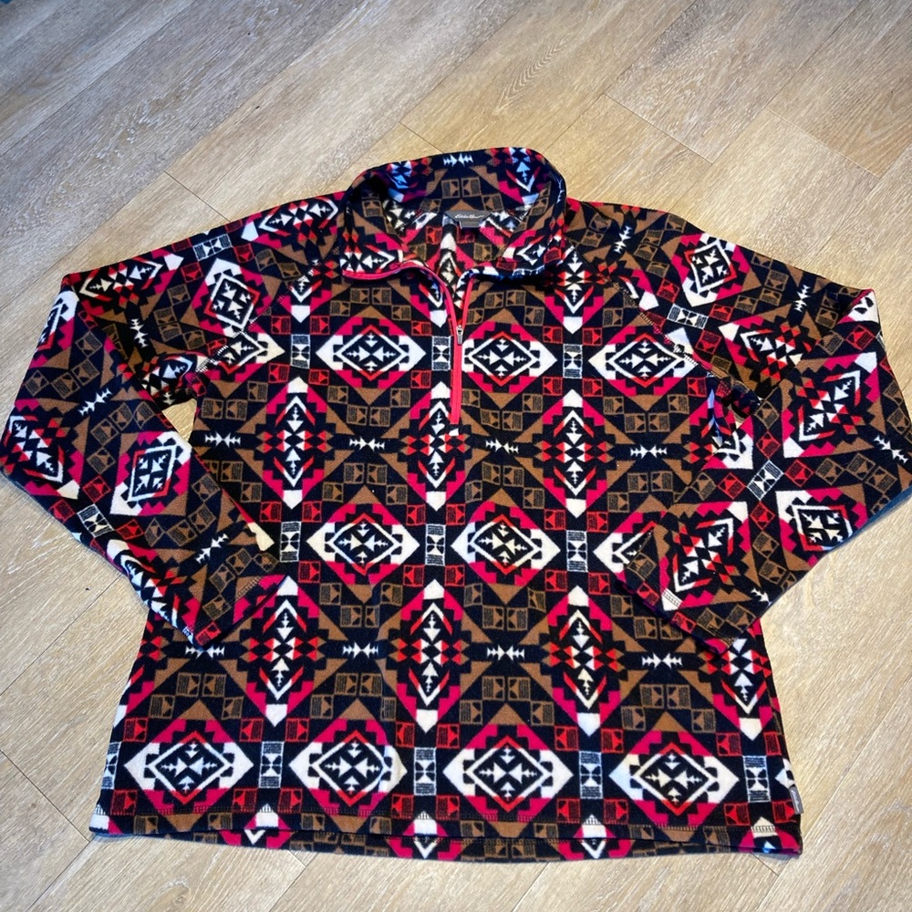 Eddie Bauer Geometric Patterned Pullover, Red, Bl… - image 2
